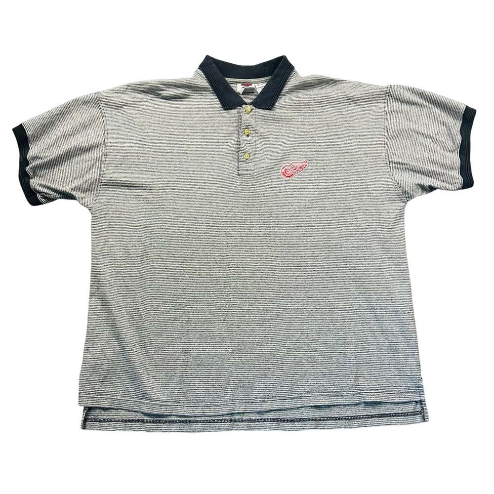 Vintage Detroit Redwings Polo Shirt Men's 2XL XXL Gray Striped 1990s Sportswear